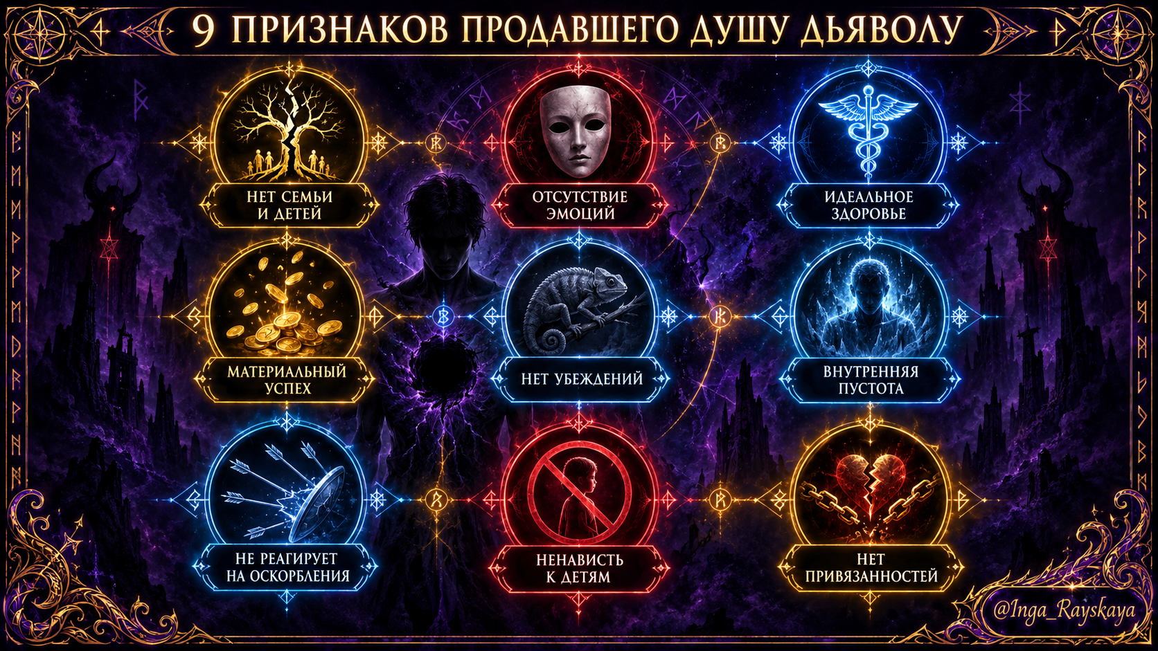9 признаков того кто продал душу дьяволу - инфографика от рунолога